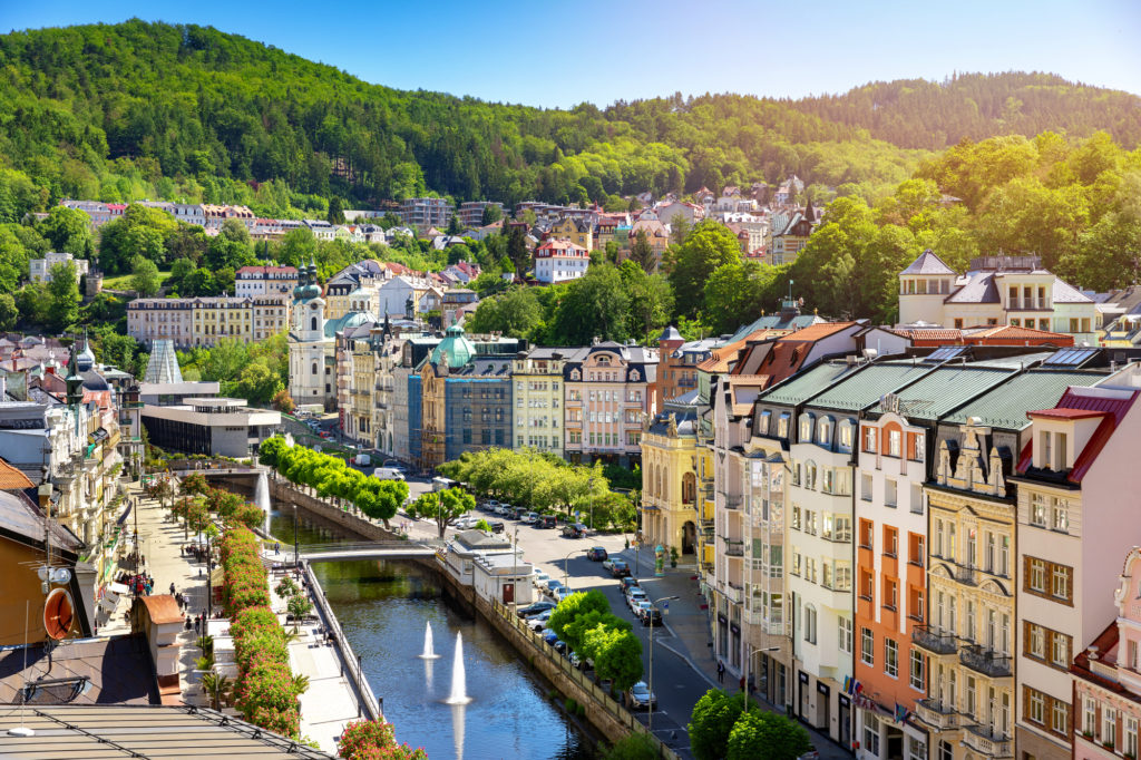 aerial view to karlovy vary city czech republic