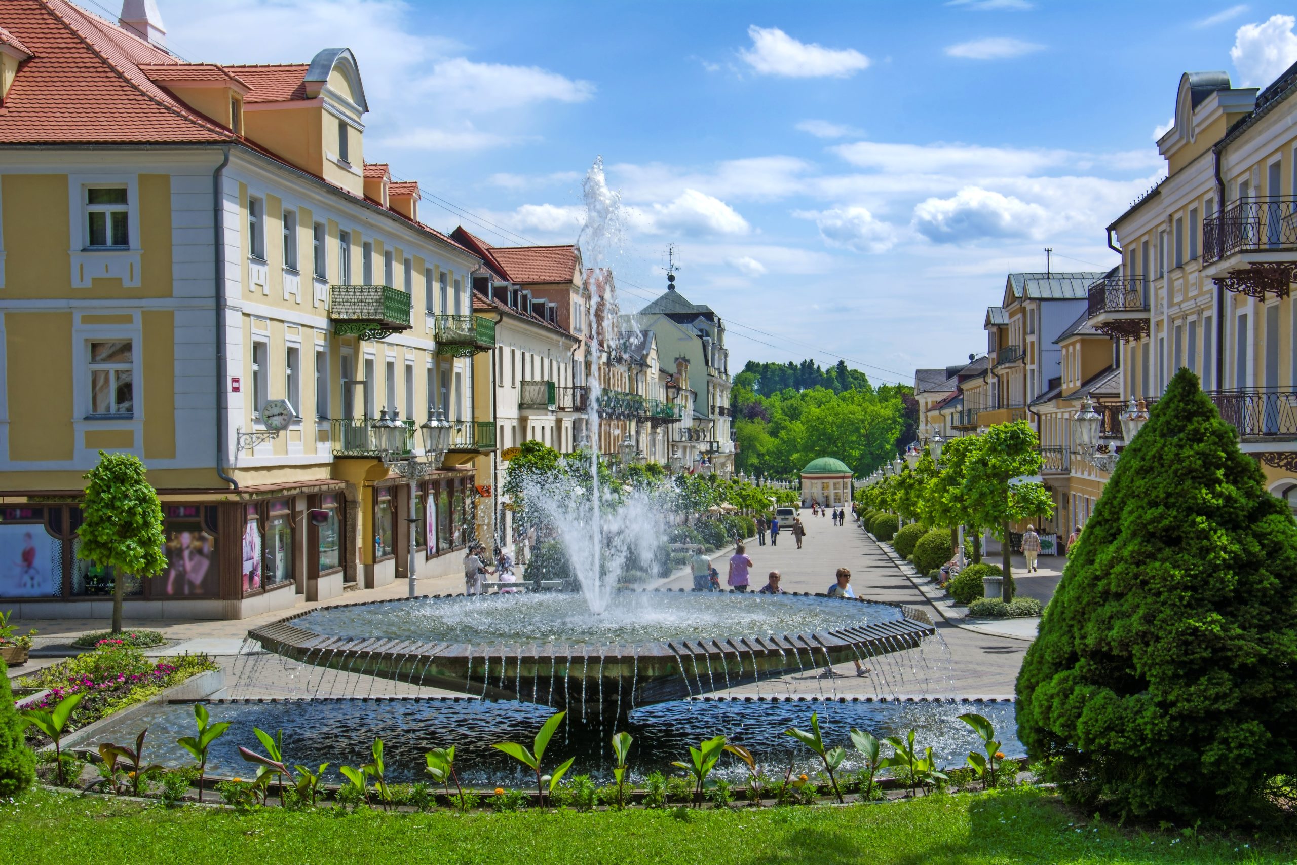 Center of the small west Bohemian spa town Frantiskovy Lazne (Franzensbad) near historical city Cheb - Czech Republic (region Karlovy Vary)