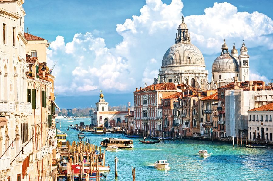 Venice, view of grand canal and basilica of santa maria della salute. Italy.