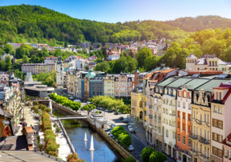 aerial view to karlovy vary city czech republic