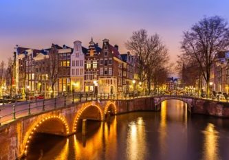 Amsterdam Canals West side at dusk Natherlands