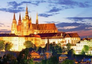 Prague castle and Charles bridge at night