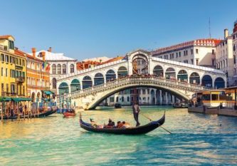 Gondola near Rialto Bridge in Venice, Italy