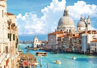 Venice, view of grand canal and basilica of santa maria della salute. Italy.